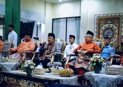 Dari kiri: Menag Yaqut Cholil Qoumas, Ketua Dewan Masjid Indonesia Jusuf Kalla dan Wapres Ma’aruf Amin