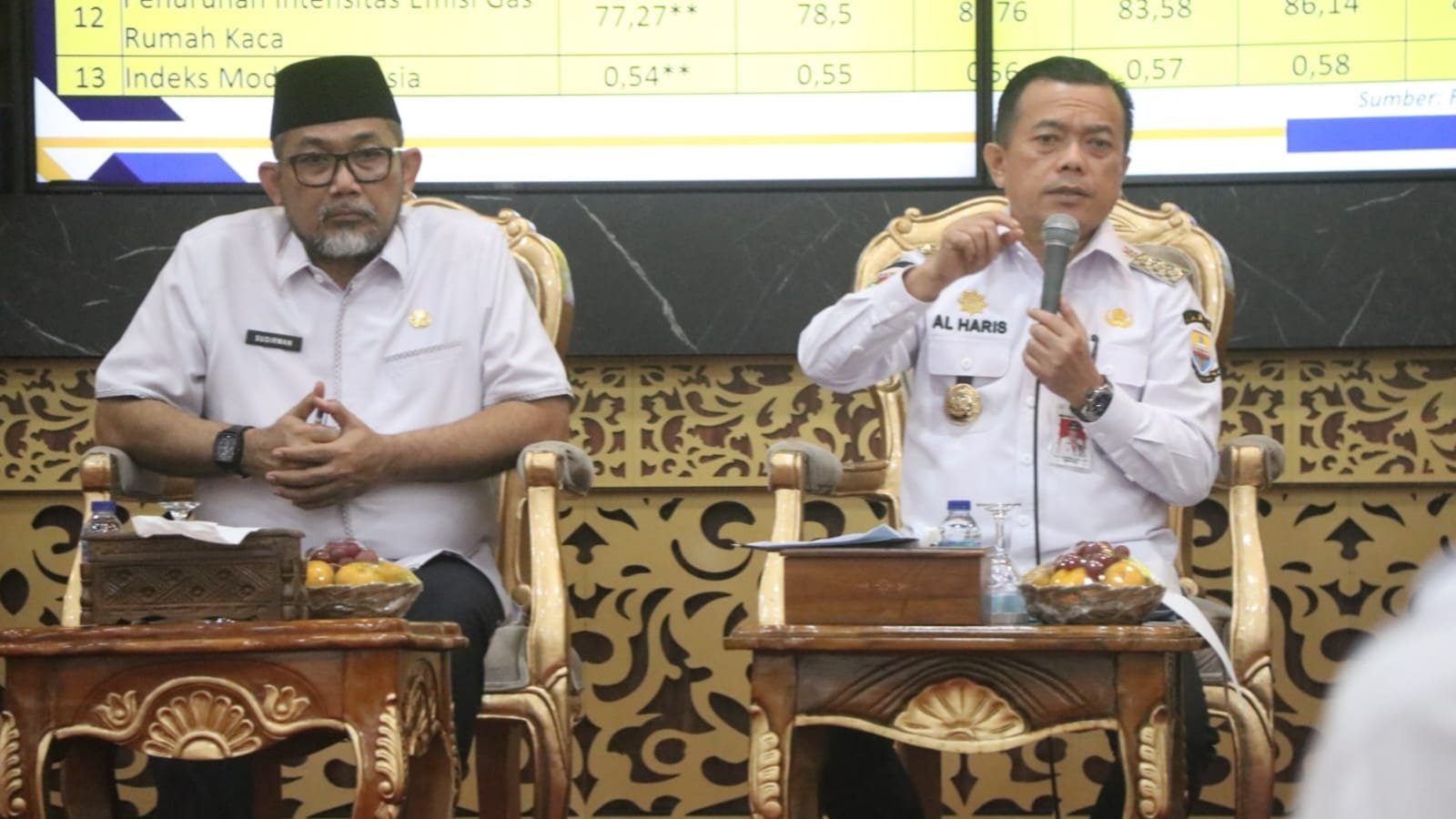 Gubernur Jambi, Al Haris didampingi Sekda Sudirman saat memimpin rapat evaluasi kinerja OPD lingkup Pemerintah Provinsi Jambi