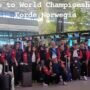 Lifter putri Jambi Yuliana Klarisa bersama tim Merah Putih sebelum berangkat mengikuti Kejuaraan Dunia Angkat Besi di Norwegia