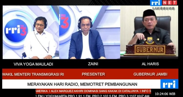 Gubernur Jambi Al Haris saat menjadi narasumber di acara Program RRI Indonesia Menyapa Pagi dengam host tamu Wakil Menteri Transmigrasi Viva Yoga Mauladi