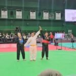 Pesilat Jambi Zafi Arza yang turun di kelas H putra PON Bela Diri Kudus, usai mengalahkan lawannya dari Sumsel