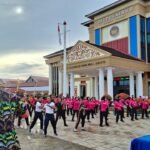 Ditpolairud Polda Jambi menggelar olahraga bersama instansi maritim lainnya sebagai bagian dari peringatan HUT ke-75 Polairud