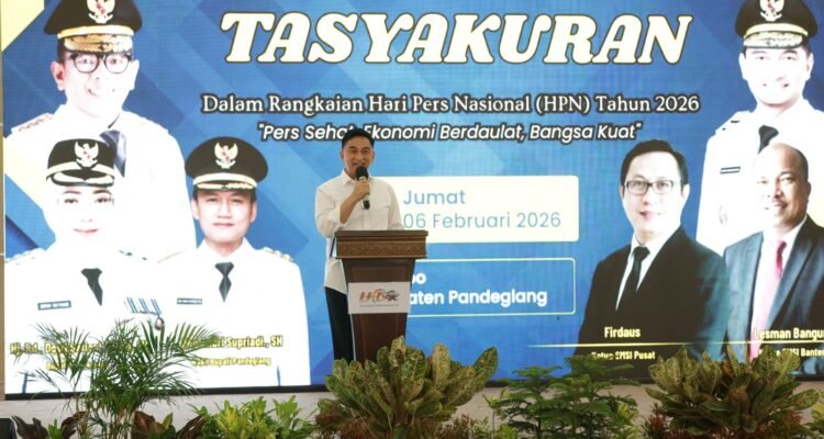 Wagub Banten Achmad Dimyati Natakusumah saat Tasyakuran Hari Pers Nasional (HPN) 2026 di Pendopo Kabupaten Pandeglang, Banten