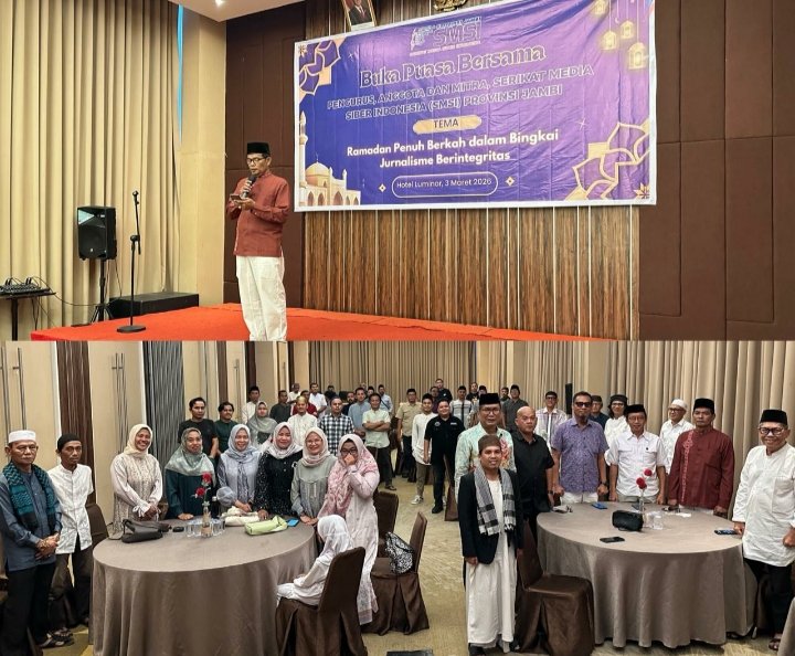 Foto bersama Ketua dan pengurus SMSI Provinsi Jambi saat buka puasa bersama di bulan Ramadhan 1447 H