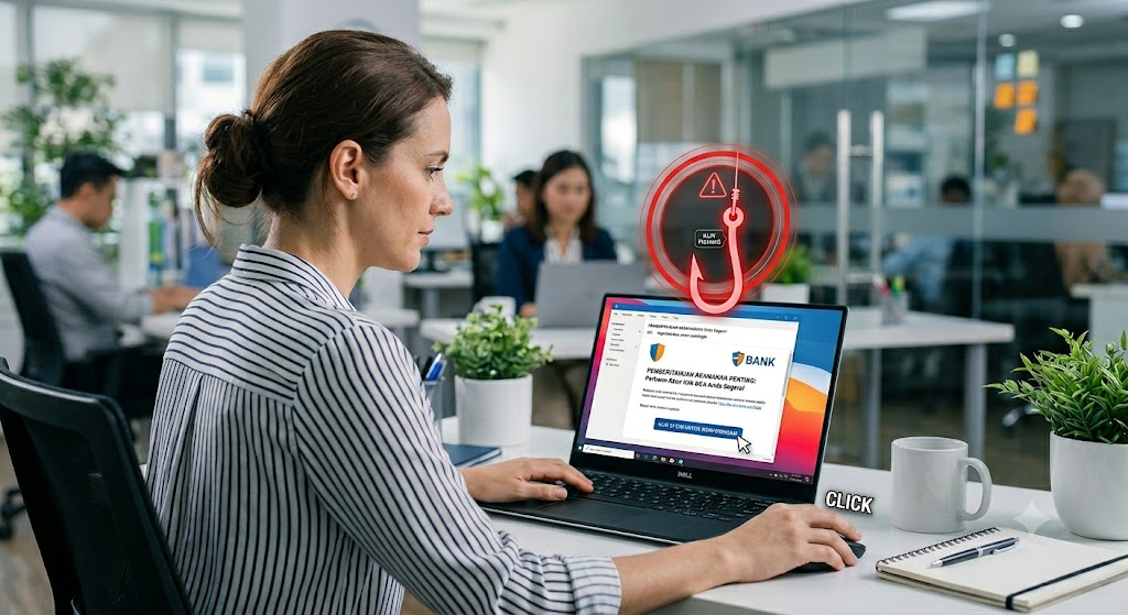 ilustrasi klik link phishing
