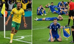 selebrasi pemain timnas afrika selatan setelah cetak sejarah lolos babak 32 besar piala dunia 2026 hari ini