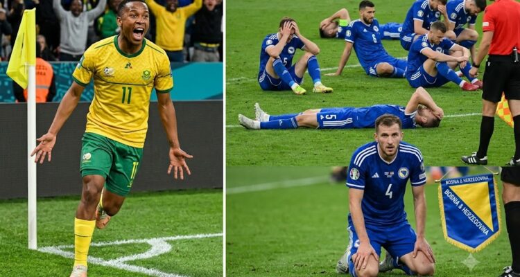 selebrasi pemain timnas afrika selatan setelah cetak sejarah lolos babak 32 besar piala dunia 2026 hari ini