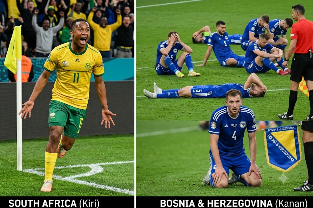 selebrasi pemain timnas afrika selatan setelah cetak sejarah lolos babak 32 besar piala dunia 2026 hari ini